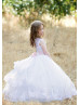 Beaded White Lace Tulle Corset Back Flower Girl Dress